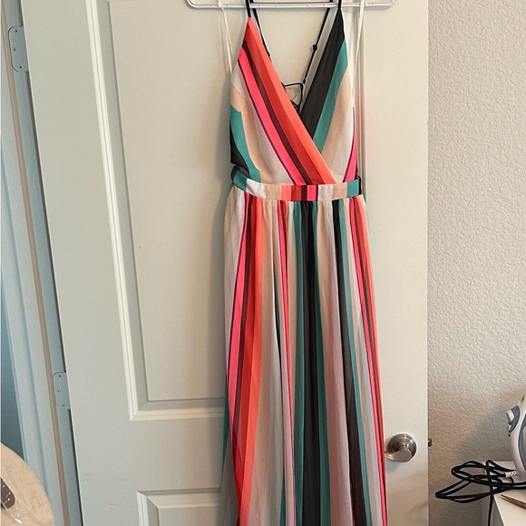 Express Maxi dress! Size medium. Bright multi-colored stripes! Lace up back! - Picture 5 of 6